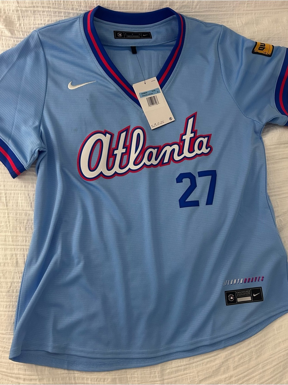 Nike Women's Atlanta Light Blue Baseball Jersey with Pink & Royal Accents